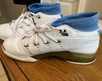 Vintage Air Jordan E2, White, Carolina Blue & Silver Sneakers, Size 13