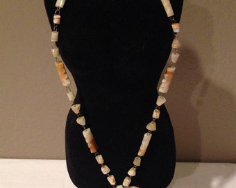Vintage Carved Stone Necklace, Tribal Pendant