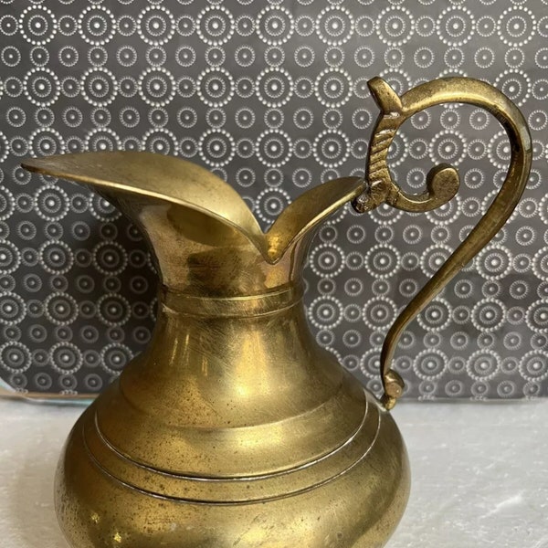 Vintage 6.5" Solid Brass Pitcher Enesco Import Made in India Orig Sticker Collectible Brass