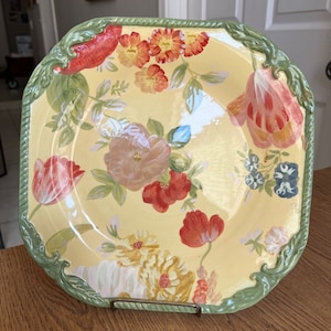 Vintage Raymond Waites Trieste Floral Square Dinner Plate 11-1/2” W Plate Stand Collectible Plates