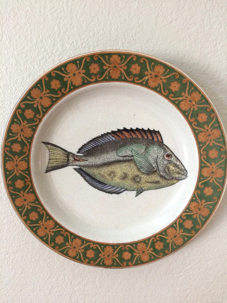 Vintage Chinese Large Painted Fish Plate Wall Decor Floral Etsy