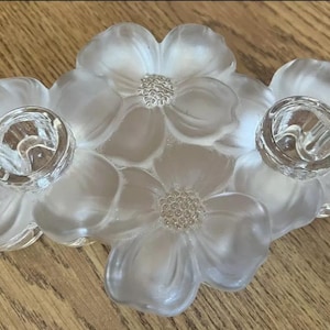 Vintage Floral Crystal/Glass Frosted Clear Two Stick Taper Candle Holder~Beauty