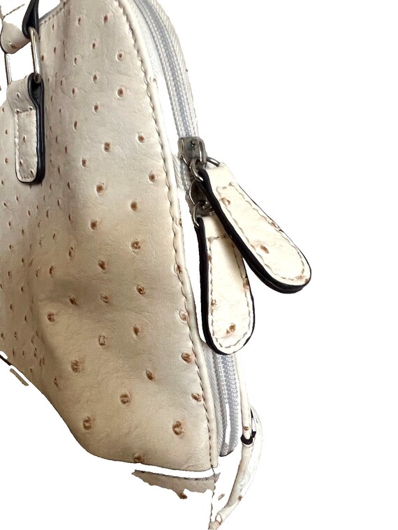 Vintage Bueno White Polka Dotted Handled Purse Zipper Compartments Pockets Collectible Purses