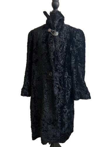 Vtg Black Skinners Mid Century PERSIAN LAMB Fur Coat Womens Toggle Loop Closure Collectible Coats