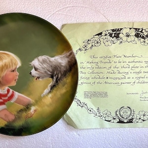 1985 &quot;Making Friends&quot; Plaat door Donald Zolan #5981A Vintage + COA 7 3/4 &quot;Diameter Collectible Plates