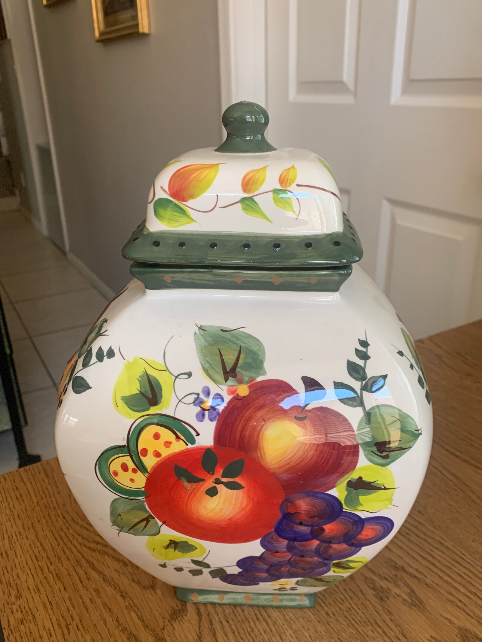 Vtg Ceramic Cookie Jar Large Lidded Nonnis Handmade Fruit Etsy