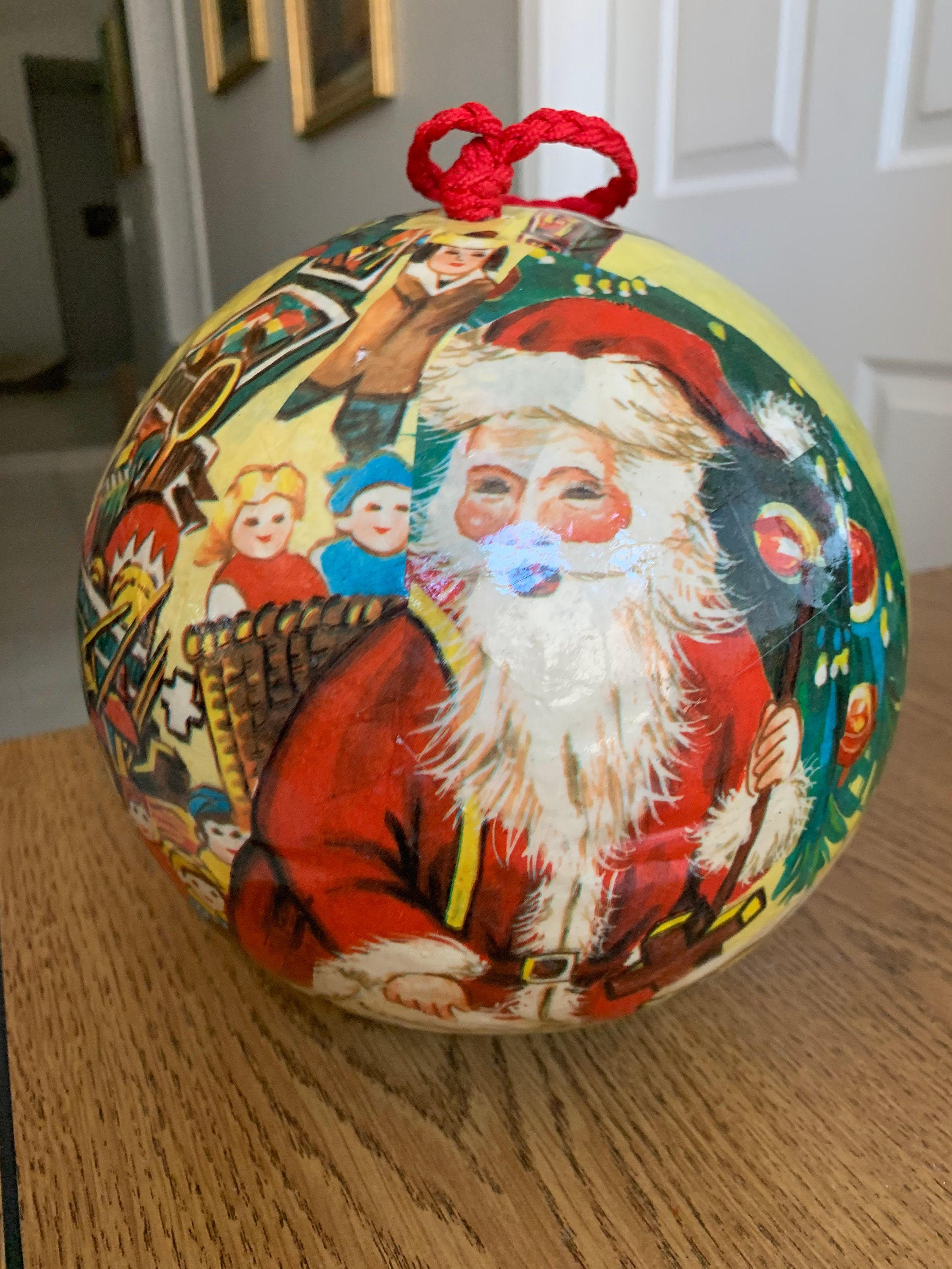 GIANT 25" Round X 9" T Vintage Paper Mache Christmas Ornament Round