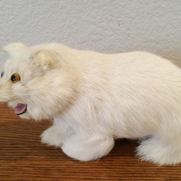 Vtg OOAK White Bear DollHouse Prop * Realistic Long Hair Furry Animal Figure