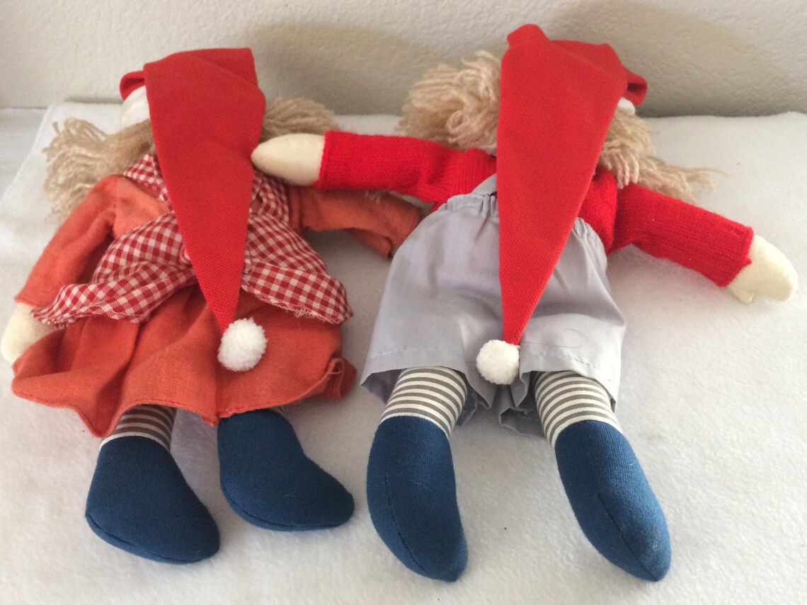 Handmade Vintage Dark BLD Yarn Hair Ragdolls W/ Embroidered Etsy