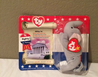 TY 2000 Bear Mcdonalds-Righty the Elephant Opened Orig Box Errors Date Tush Tag