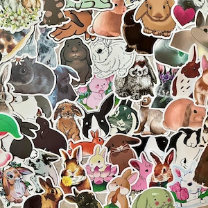 Stickers, Rabbit Stickers, Bunny Stickers, Scrapbooking Stickers, Journal Stickers, Journaling, Bunny Rabbit, Assorted Set of 50