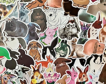 Stickers, Rabbit Stickers, Bunny Stickers, Scrapbooking Stickers, Journal Stickers, Journaling, Bunny Rabbit, Assorted Set of 50