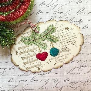 Hand Stamped Gift Tag, Christmas Gift Tag, Ornament Hang Tag, Holiday Gift Tags, Party Favor Tags, Handmade, Holiday Gift Wrap, Set of 9