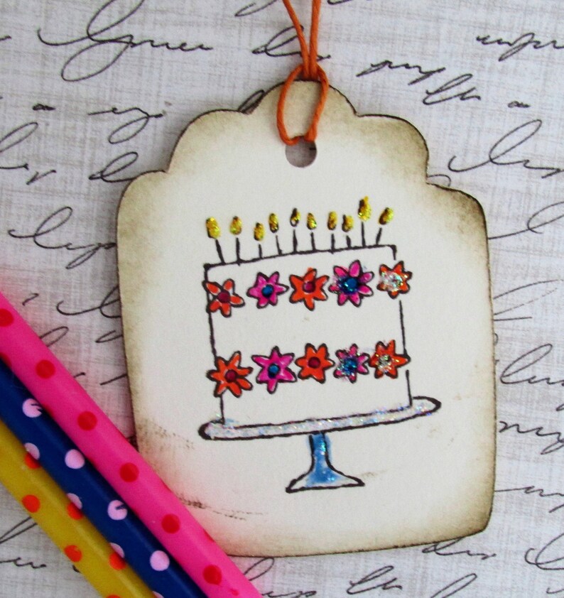 Birthday Cake With Candles Gift Tags, Birthday Present Tag, Gift Tags, Happy Birthday Tags, Party Favor Tags, Birthday Cake Tags, Set of 9 image 3