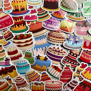 Stickers, Birthday Cake Stickers, Happy Birthday, Scrapbooking Stickers, Bakery Stickers, Journal Stickers, Journaling, Assorted Set of 50