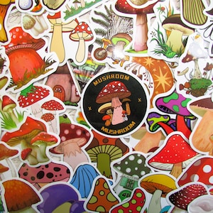 Stickers, Mushroom Stickers, Botanical Gift, Scrapbooking Stickers, Journal Stickers, Journaling, Mushrooms, Assorted Set of 50