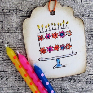 Birthday Cake With Candles Gift Tags, Birthday Present Tag, Gift Tags, Happy Birthday Tags, Party Favor Tags, Birthday Cake Tags, Set of 9 image 2