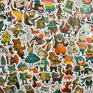 Stickers, Animal Stickers, Fairy Tale Animal Stickers, Scrapbooking Sticker, Journal Sticker, Journaling, Animal Decals, Assorted Set of 50