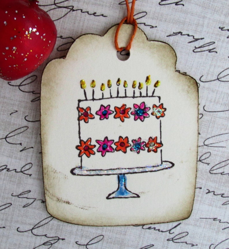 Birthday Cake With Candles Gift Tags, Birthday Present Tag, Gift Tags, Happy Birthday Tags, Party Favor Tags, Birthday Cake Tags, Set of 9 image 4