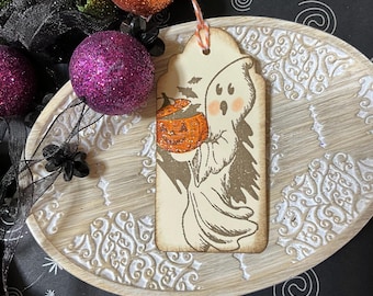 Halloween Gift Tags, Hand-Stamped Halloween Ghost Tags, Bag Tag, Ghost Tags, Party Favor Tags, Ghosts, Candy Bag Tags, Set of 9