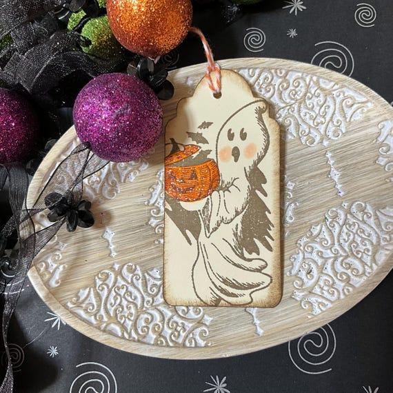 Halloween Gift Tags, Hand-Stamped Halloween Ghost Tags, Bag Tag, Ghost Tags, Party Favor Tags, Ghosts, Candy Bag Tags, Set of 9