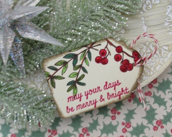 Christmas Gift Tags, Holly Mistletoe Gift Tag, Hang Tag, Holiday Gift Tag, Botanical Gift Tag, Favor Tag, Handmade Christmas, Set of 9