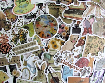 Stickers, Art Retro Graffiti Stickers, Vintage Stickers, Scrapbooking Stickers, Journal Stickers, Journaling, Cottage, Assorted Set of 50