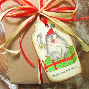 Cat Christmas Tag, Christmas Gift Tag, Party Favor Tag, Cat Lover Gift, Hand-Stamped Gift Tag, Cat in Sweater, Holiday Gift Wrap, Set of 9