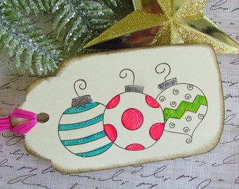 Christmas Ornament Gift Tags, Christmas Gift Tag, Vintage Ornament Hang Tag, Holiday Gift Tags, Party Favor Tag, Wine Bottle Tag, Set of 9