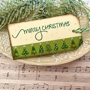Merry Christmas Gift Tag, Holiday Gift Tag, Hand Stamped with Washi Tape Christmas Tag, Washi Tape Tag, Christmas Wrap, Holiday, Set of 9