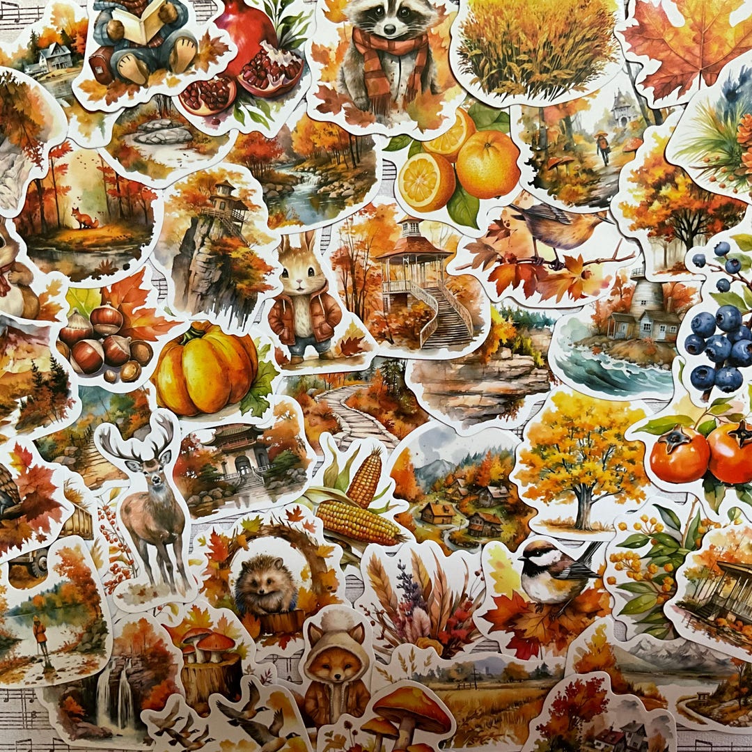 Fall Harvest Stickers: Autumn Animals, Scrapbooking, Journaling - Set ...