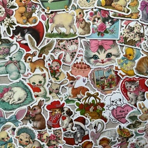 Vintage Animal Sticker, Scrapbooking Sticker, Cat Sticker, Journaling, Animal Sticker, Springtime Animal Sticker, Assorted Set of 50