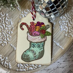 Vintage Stocking Gift Tags, Christmas Gift Tags, Old Fashioned Hang Tag, Holiday Gift Tags, Party Favor Tags, Christmas Gift, Set of 9