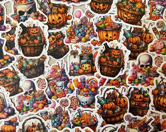 Halloween Candy Stickers, Retro Halloween, Trick or Treat, Vintage Halloween, Journal Stickers, Journaling, Assorted Set of 50