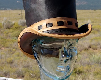 Chocolate Brown and Caramel Colored Leather Top Hat