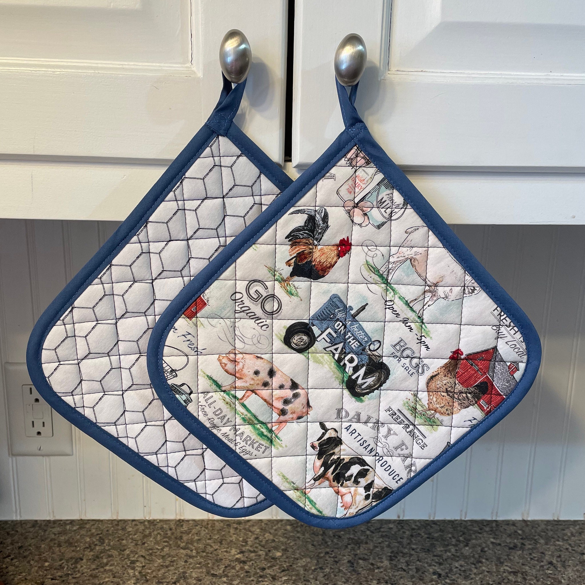 Farm Animal Themed Pot Holders Set of 2 Reversible Etsy