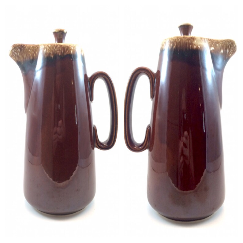 Vintage Hull Pottery Brown Drip Tall Coffee Pot With Lid Etsy