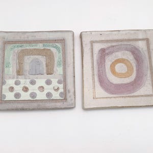 Pair of Handmade Art Pottery Modernist Decorative Tiles