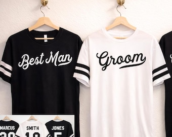 Groom & Groomsmen Shirts with Custom Names + Numbers | Best Man Shirt | Wedding Party Jerseys | Groomsmen Proposal Shirts