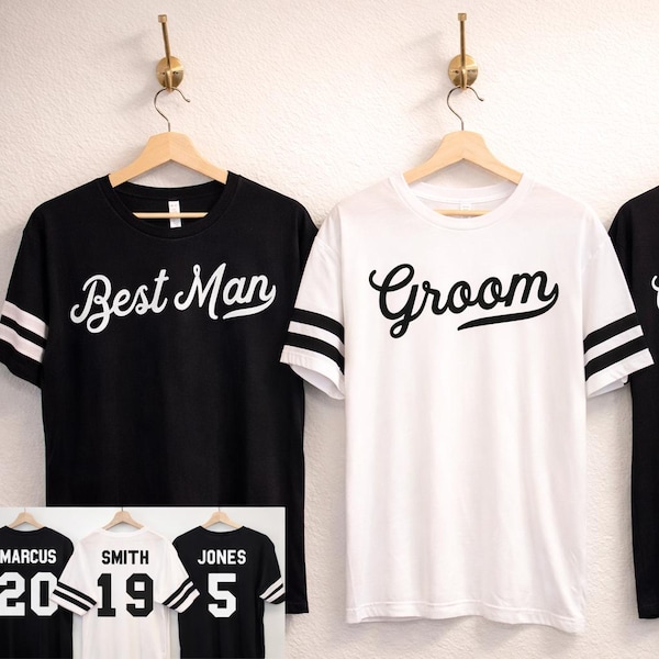 Camisas para novios y padrinos con nombres y números personalizados / Camisa de padrino / Camisetas para fiesta de bodas / Camisas de propuesta para padrinos