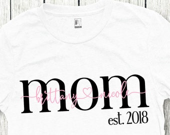 MAMAN est. 2018 chemise personnalisé noms, chemise mère, chemises pour maman, chemise de fête des mères, cadeau maman, tee-shirt maman, vêtements de maman, nouvelle chemise de maman, nouvelle maman