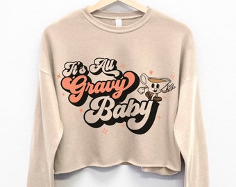 To wszystko GRAVY BABY Święto Dziękczynienia Skrócony sweter, Bluza z krótkim rękawem Święto Dziękczynienia dla kobiet, koszula vintage Święto Dziękczynienia, damskie swetry jesienne