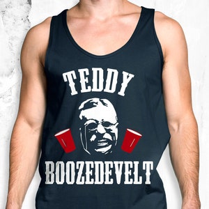 TEDDY BOOZEDEVELT 4th of JULY Tank Top Men&#39;s - Navy Blue, Fourth of July Tank Top, Drinking Tank Top, President Tank Top, Patriotic, America