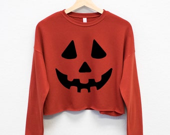 JACK O'LANTERN Halloween Cropped Sweatshirt Women's Halloween Shirt, Fall Sweatshirts for women, Halloween crop sweatshirts, fall sweaters