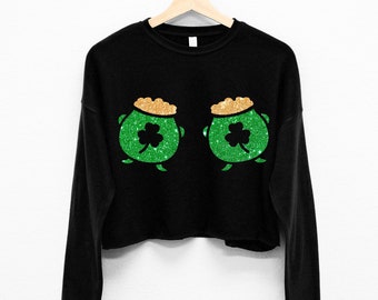 GLITTER Pots of Gold Bikini St. Patrick's Day Cropped Sweater, St Pattys Day crop sweatshirt, Women's St Patricks Day crop top shirts