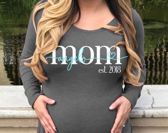 MOM Est. PERSONAL MATERNIDAD Camiseta Nombre & Fecha, Camisa de Mamá Nueva, Camisas de Embarazo, Ropa de maternidad, regalos de baby shower, ropa de embarazo