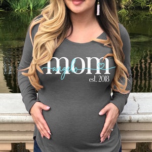 MOM Est. CUSTOM MATERNITY T-Shirt Name & Date, New Mom Shirt, Pregnancy Shirts, maternity clothes, baby shower gifts, pregnancy clothing