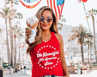 Oh schön für geräumige Skies Women's 4. Juli Tank Top, Fourth of Juli Tanks für Frauen, Amerika Tank Tops, USA Womens Tank Tops