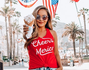CHEERS MERICA Frauen 4. Juli Tank Top, 4. Juli Tanks für Frauen, Amerika Tank Top, Frauen Sommer Tank Tops, USA patriotische Shirts