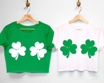 SHAMROCKS BIKINI St. Patrick's Day Crop Tops for women, womens St. Patty's Day shirts, shamrock St Patrick's Day cropped tee Shirts